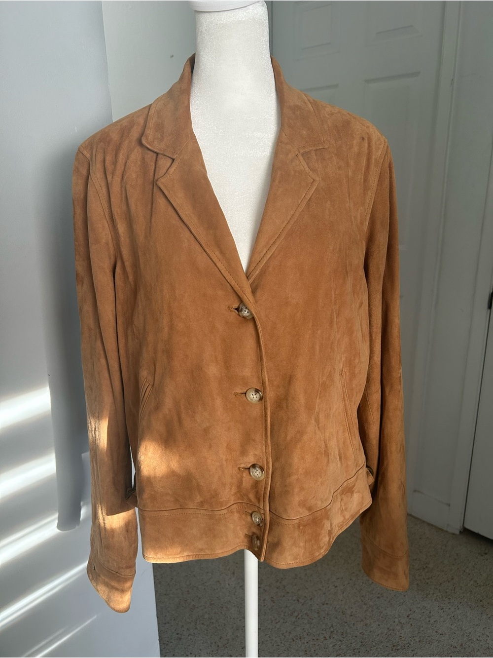 Genuine Suede Lauren by Ralph Lauren Button-Front Jacket in Camel, XL